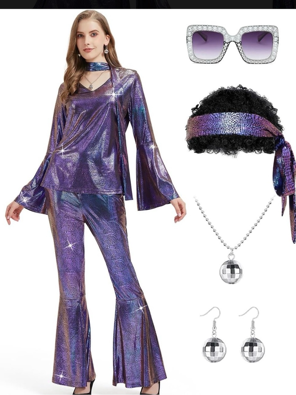 Purple Metallic Disco Party costume Headband Accessory Set